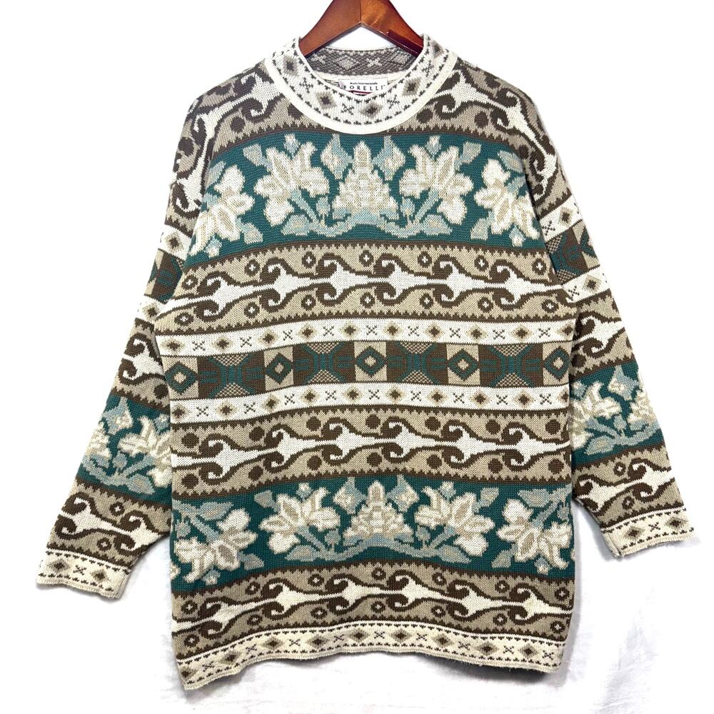 Vintage Forelli 1X 80s Tunic Sweater Statement Abstract Cosby Handknit Funky USA